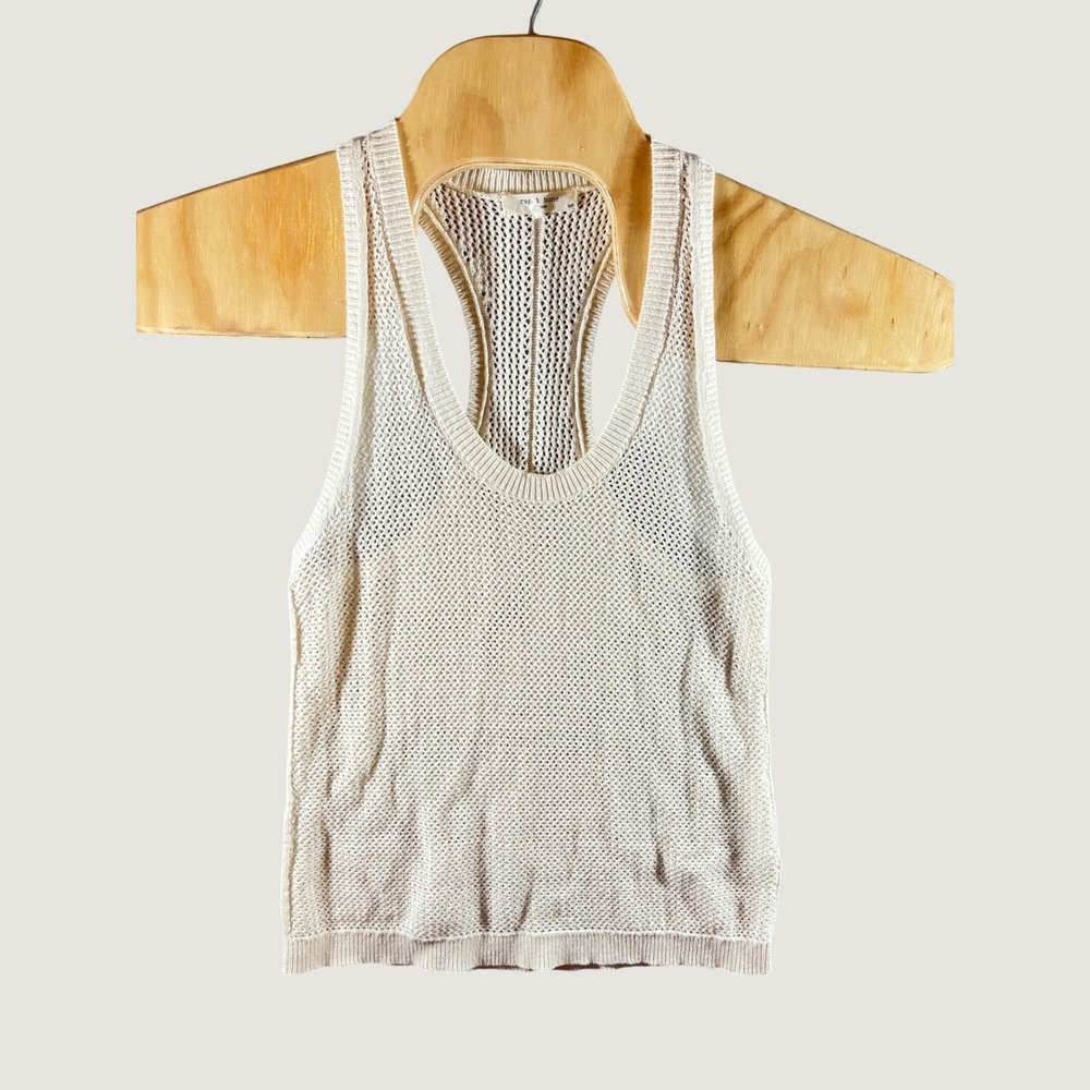 1097 | rag & bone Open Knit Cotton Racerback Coastal Tank Top Ivory Womens S
